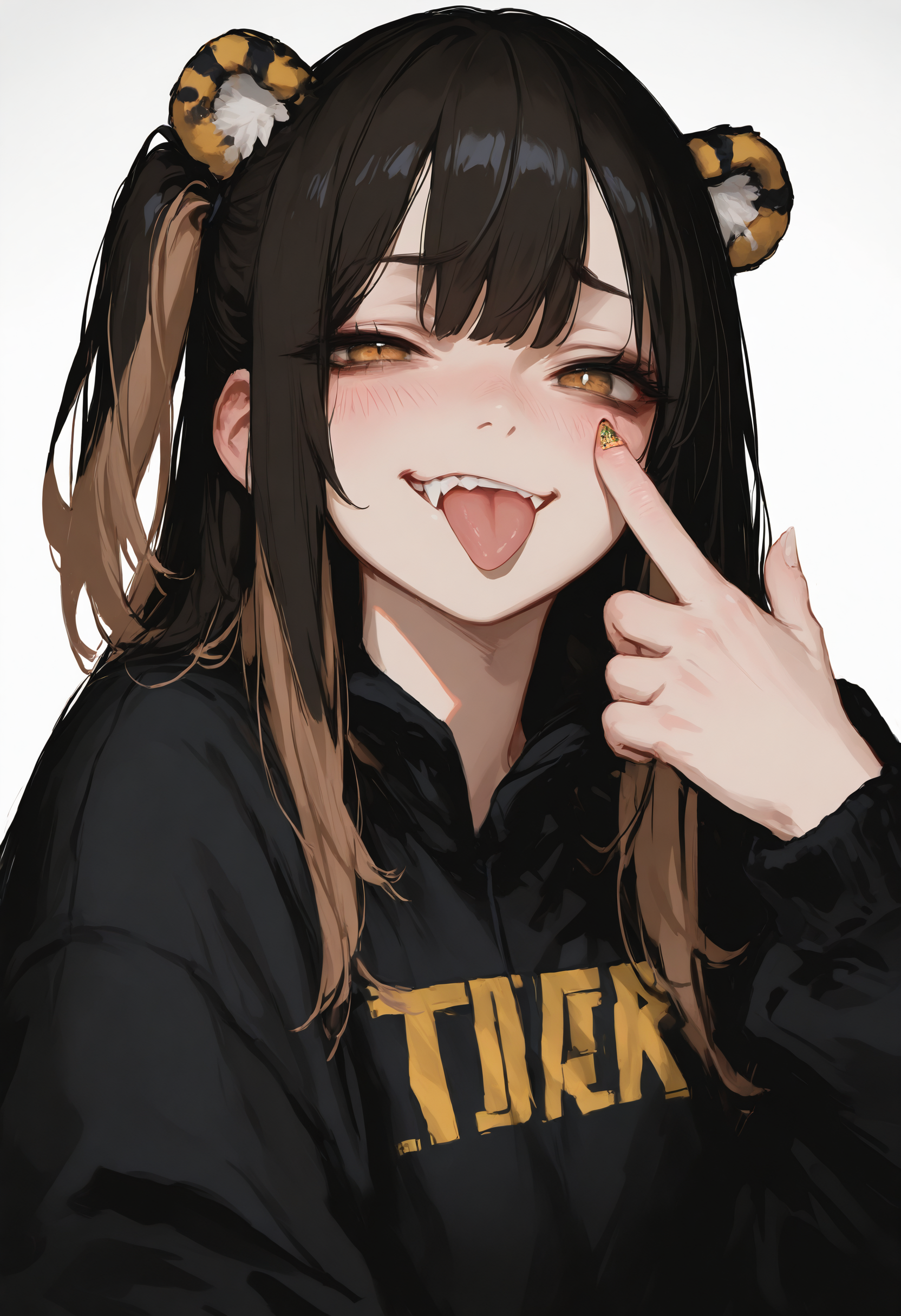 masterpiece, best quality, amazing quality, very aesthetic, absurdres, newest, (Perfect details),(1girl, :p, solo,
blush, cosplay, (eyelid pull:1.2), finger to eye, looking at viewer, one side up,smirk, tongue, tongue out,Tiger Teeth, BREAK <lora:ponyv4_noob1_2_adamW-000017:0.6> <lora:EtherSDXL:0.15> <lora:748cmSDXL:0.8>