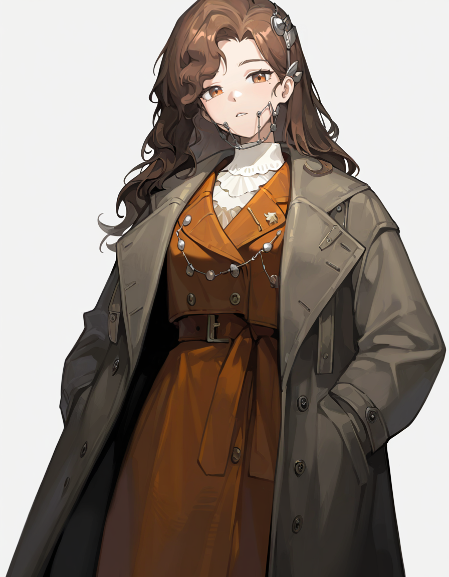 yaxian,1girl,solo,looking at viewer,simple background,white background,cowboy shot,brown eyes,<lora:yaxian-000014>,coat,, masterpiece, best quality, very aesthetic, absurdres,newest, incredibly absurdres,