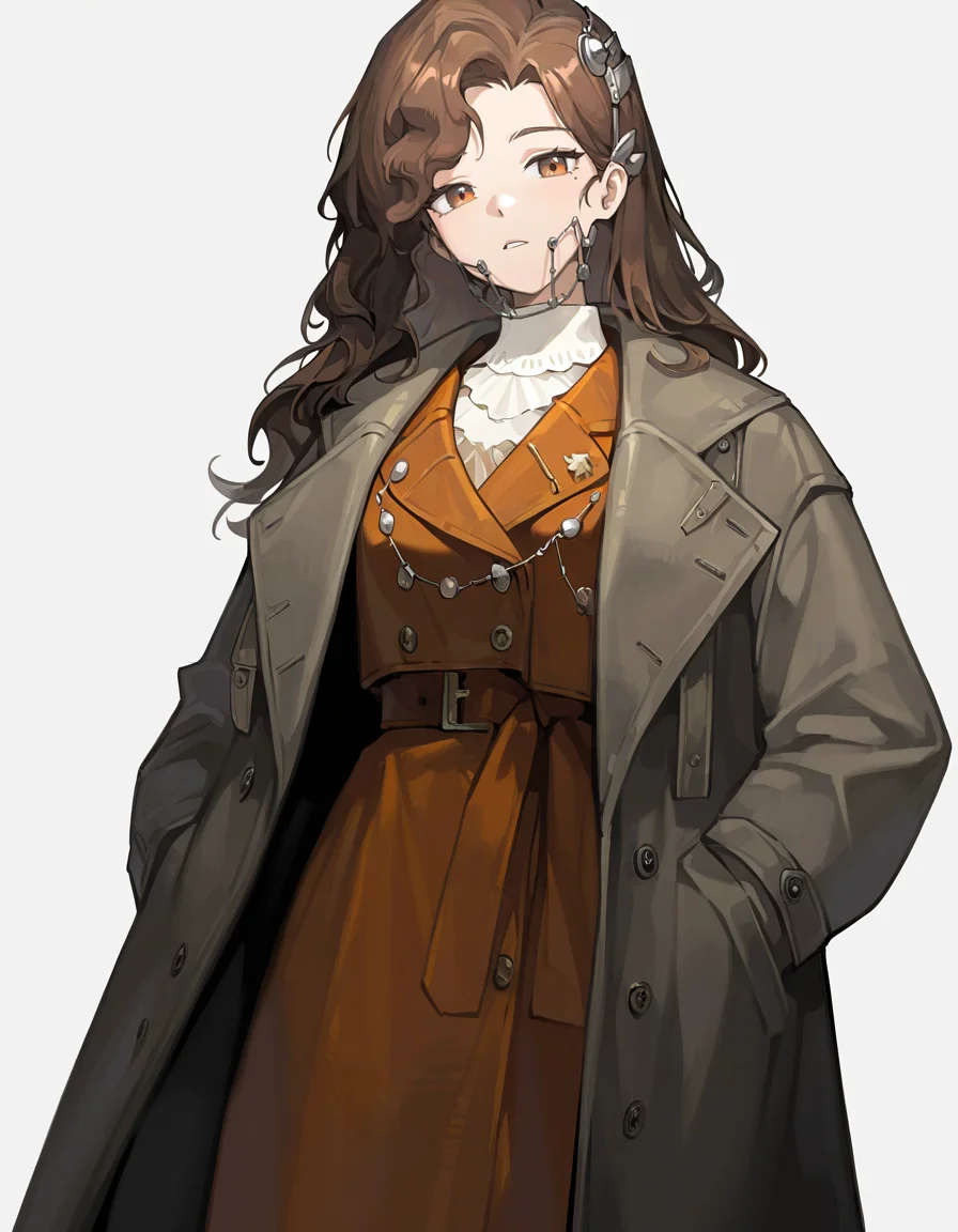yaxian,1girl,solo,looking at viewer,simple background,white background,cowboy shot,brown eyes,<lora:yaxian-000014>,coat,, masterpiece, best quality, very aesthetic, absurdres,newest, incredibly absurdres,