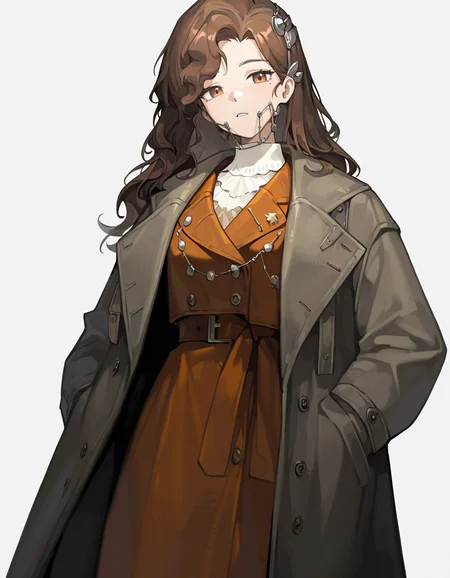 yaxian,1girl,solo,looking at viewer,simple background,white background,cowboy shot,brown eyes,<lora:yaxian-000014>,coat,, masterpiece, best quality, very aesthetic, absurdres,newest, incredibly absurdres,