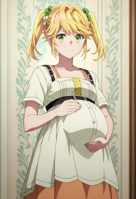 score_9, score_8_up, score_7_up, best quality, masterpiece, 4k, perfect lighting, very aesthetic, anime, anime coloring, official art, anime screencap,
OverallDetail, fFaceDetail,
bedroom, happy, huge pregnant belly, hand on belly,
Tarte, blonde hair, twintails, green eyes,
full body,
<lora:Pregnant Bump:1>