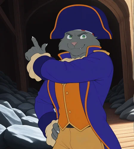 (solo), anthro, furry, male, male focus, manly, solo, captainclaw, feline, green eyes, pirate hat, vest, blue coat, upper body, smile, pose, posing, pinup, rock, pants, three-quarter view,
BREAK masterpiece, best quality, amazing quality, very aesthetic, high resolution, ultra-detailed, absurd res, newest, scenery, <lora:CaptainClaw:1>
