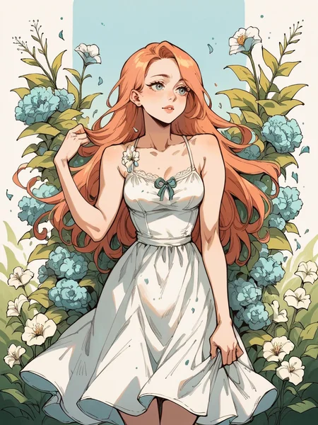 <lora:sk3tchw4t3rXLP2:0.7> sk3tchw4t3r, 1girl, long hair, sundress, flowers, score_9. score_8_up, score_7_up, score_6_up, score_5_up, score_4_up,