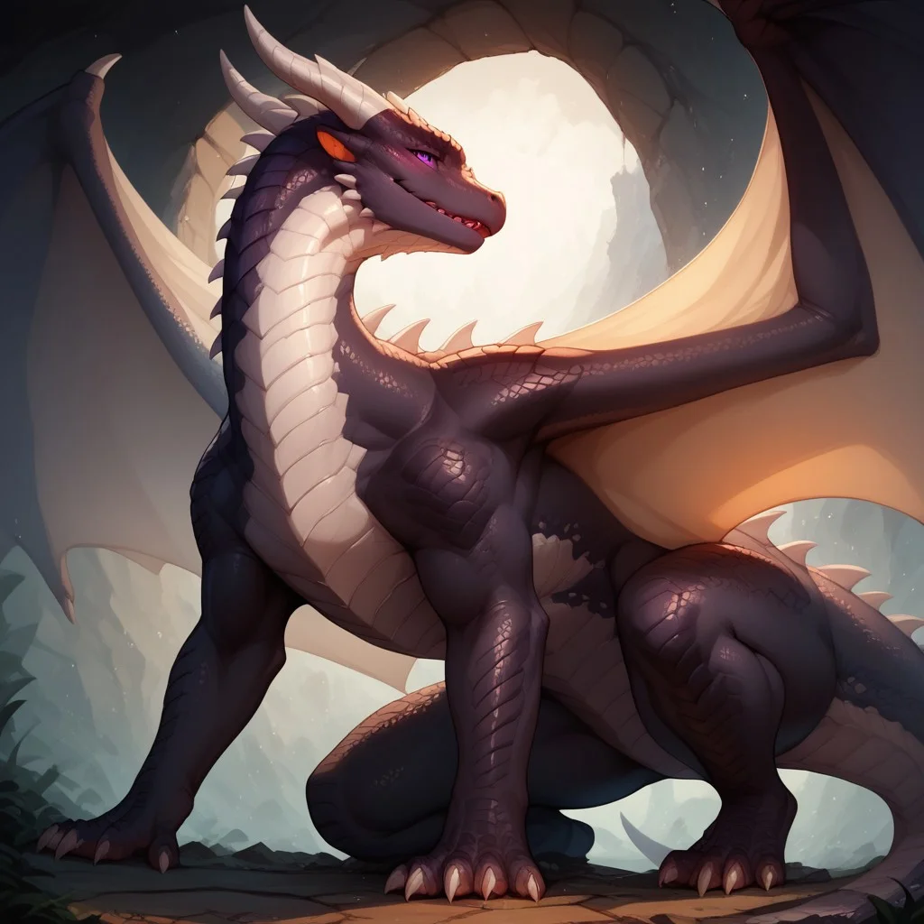 score_9, score_8_up, score_7_up, score_6_up, semi-realistic artwork, high quality, vibrant colors, best quality rendering, intricate details, high resolution, sharp focus, best render quality,Kluclew_Art,Expressiveh
1girl,EnderDragon ,furry, feral, thick body, thighs, scalie, dragon girl, white dragon horns, dragon wings, dragon tail,long tail,purple eyes, black skin, white spikes,claws,
