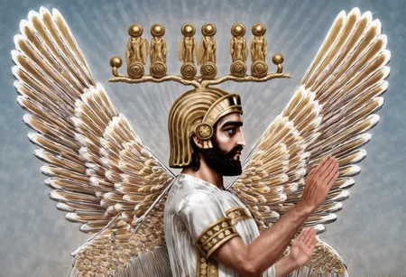 1boy, wings, fullbody, eye catching image of Cyrus the great, realistic