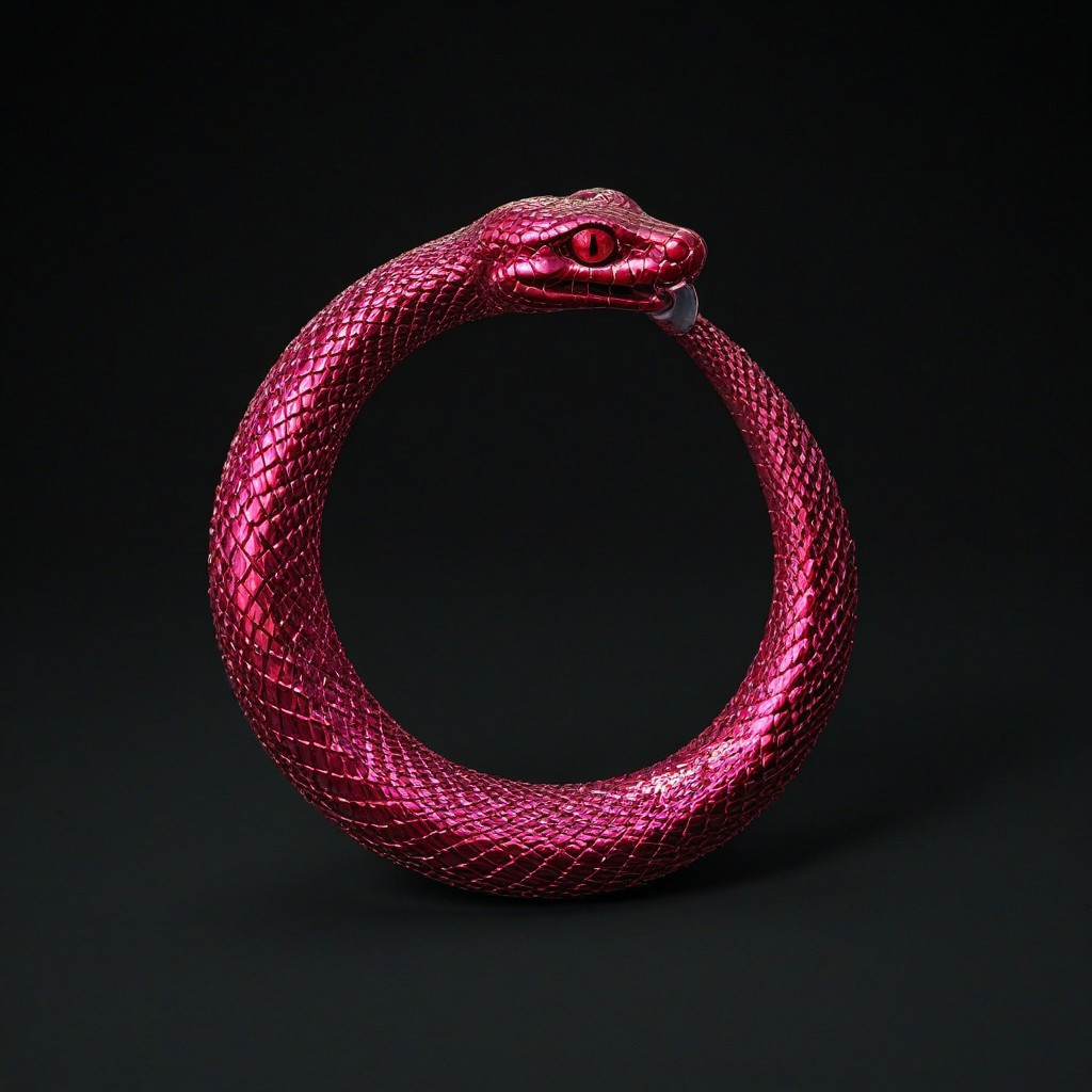 Glowing Snake,Ouroboros, 8k, high resolution, fine quality, high quality, very detailed, photo realistic, snake eating its own tail, snake with its tail in its mouth, snake, solo snake, detailxl, background, snake has a ruby as an eye.