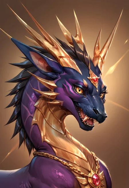 score_9, score_8_up, score_7_up, score_6_up, solo, masterpiece, ultradetailed, by reallynxgirl,  Eothos, Furry dragon,((feral)),  close-up, portrait, fangs, ((shiny gold eyes without pupils)), detailed background