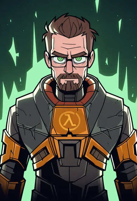 1boy, solo, (((gordonfreeman))), brown hair, short hair, facial hair, glasses, green eyes, power armor,
(((vanripper))),
<lora:VanripperIllustriousXL_byKonan:1>