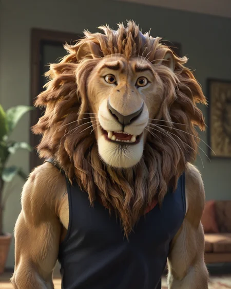 score_9, score_8_up, score_7_up, intricate details, rating_questionable,
<lora:homri52:1>
,
<lora:Mayor_Lionheart_Zootopia:0.8>, 1boy(Lionheart, furry male, solo, lion, brown fur, brown eyes, whiskers, lion tail, looking at the viewer, solo, happy,
portrait, face focus, tank top), cozy living room,
4k,
detailed background, depth of field,
<lora:ral-chrosc-clr:0.5>, ral-chrosc-clr,
<lora:Expressive_H:0.5>, Expressiveh,
<lora:xl_more_art-full_v1:0.3>,
<lora:add-detail-xl:0.3>,