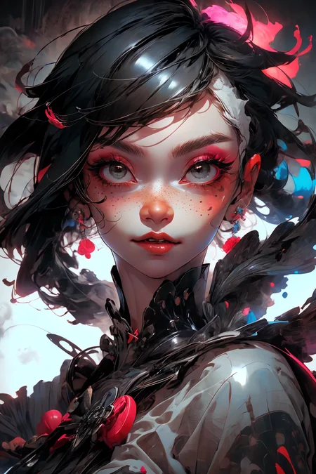 close-up shot, woman, gothic make-up, detailed skin, light freckles, shallow depth of field, OverallDetail
<lora:more_details:0.4>
<lora:Cosmic anime-oil fusion v2:0.45>
<lora:AnimeVibesV3:0.3> animevibes,
<lora:3DMM_V11:0.5> 3DMM
<lora:midjourney_20230624181825:0.7> midjourney ,
<lora:LAS:0.5> cloud,colorful,
<lora:msw_locon-t2:0.6>
<lora:wuxia2:0.6> gu,
<lora:CyberpunkStyleV1:0.2> PunkAI ,
<lora:CatgirlMaidV1.0-000003:0.35> CatgirlMaid, shiny, shiny hair, shiny skin, shiny clothes