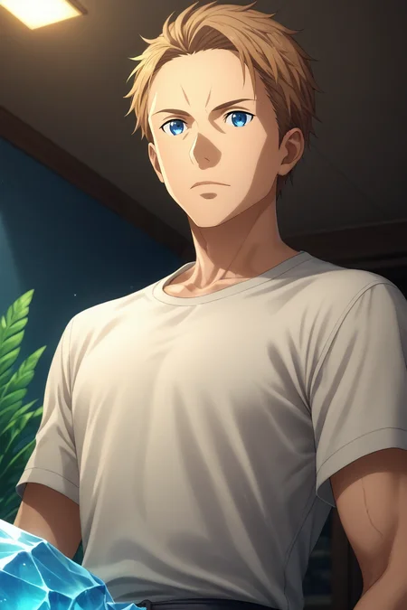 score_9, score_8_up, score_7_up, source_anime, rating_safe, , (realistic:0.6), looking at viewer, , 1boy, male focus, ice blue eyes, medium brown hair,, solo, from below, energy plant, indoors, dark, leaning on object, :\3, <lora:sao_alicization_style_pony:0.98>, sao_alicization_style, <lora:sdxl_lightning_8step_lora:1>