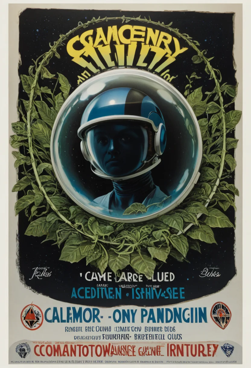score_9, score_8_up, score_7_up, BREAK
A female astronaut in her late 20s, with short, curly red hair, wearing a sleek, advanced spacesuit with a clear helmet, cautiously exploring an alien jungle. The vegetation around her is bioluminescent, with plants and vines that glow in purples and blues. She holds a scanner in one hand, her expression a mix of wonder and caution as she discovers an ancient, mysterious alien ruin covered in glowing symbols. (Sci-fi realism, vivid colors, atmospheric depth, intricate suit details),
retro_movie_poster, <lora:retro_movie_poster:1.2>