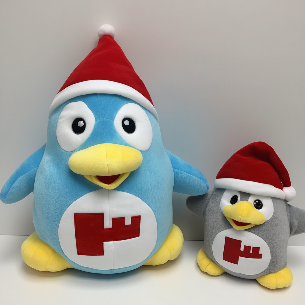 A plush penguin toy that exudes happiness and joy. The penguin should have a cheerful facial expression, perhaps with a big smile and twinkling eyes. Its body should be soft and huggable, made from high-quality plush material. On the penguin's belly, there should be red writing that is clearly legible, perhaps a word or phrase that adds to the toy's cheerful theme. The overall design should be child-friendly and inviting, making it a perfect gift for kids or penguin enthusiasts,<lora:donpen:0.65>