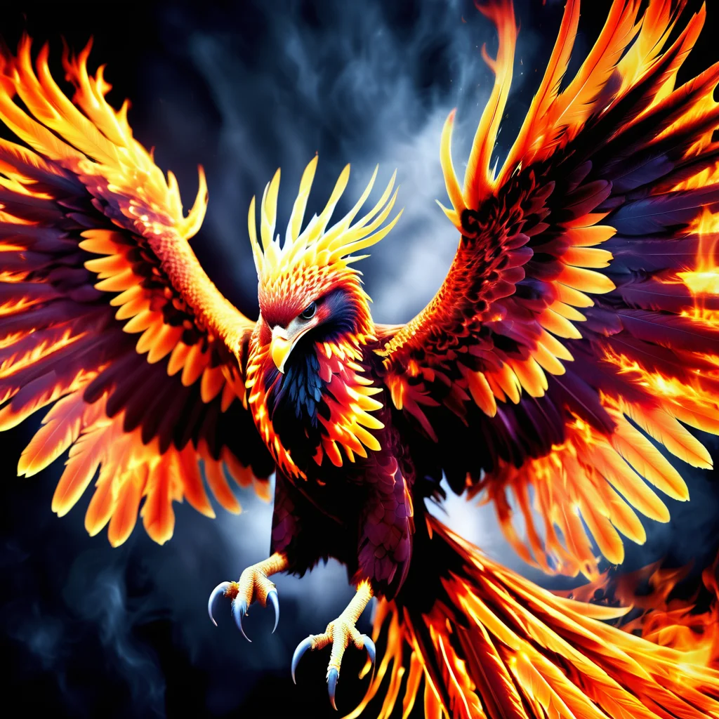 masterpiece photo of a phoenix in battle,A piercing melodic cry echoed through the battlefield with each attack of its talons,blend of celestial notes and roaring flames,<lora:Phoenix:1>,