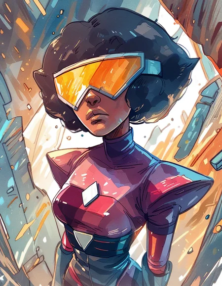 ncpy43 style Garnet from Steven Universe, black hair, visor, <lora:ncpy43 style:1>, score_9, score_8_up, score_7_up, score_6_up, score_5_up, score_4_up