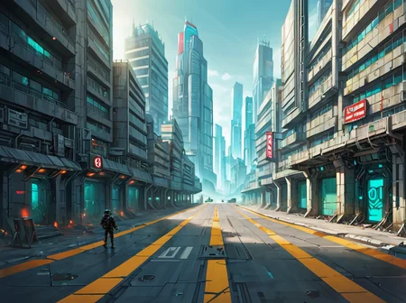 score_9, score_8_up, score_7_up,,source_amime, BREAK <lora:gits95environment:0.6>,
gits95, , scenery, science fiction, building, city, outdoors, sign, weapon, cyberpunk, ground vehicle, road