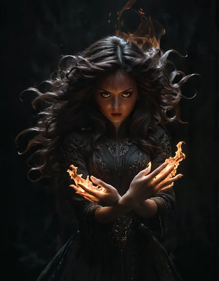 Woman with glowing flames in hands, CGI style, action pose, intricate details, traditional hand-drawn animation elements, dark atmospheric background, dynamic and dramatic motion, flowing hair, detailed costume, cinematic effect, high contrast, realistic lighting
<lora:SDXLHighDetail_v5:1> <lora:zavy-cntrst-sdxl:1> dark, chiaroscuro, low-key