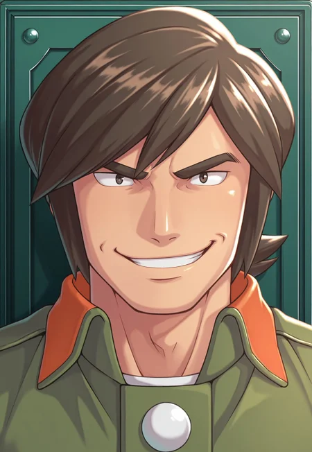 solo, masterpiece, detailed, ultra hd, best quality, 1boy, male, official art, w0lfc0nf, modern, new, masculine face, daddy looking face

PokemonBrandon, brown hair, green uniform, headshot, looking at viewer, smiling