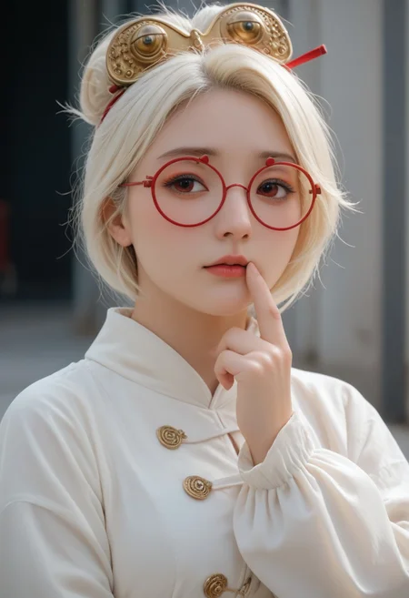 purah, white hair, red-framed eyewear, hair ornament ponytail, red eyes, red headband, red glasses, sleeveless shirt, white coat, black skirt, gloves, cute, standing on a street, shy, looking away, embarrassed, shy expression, shy body language, hand on arm, massive breasts, huge breasts, submissive, hand on face, pinky finger in mouth, perfect hands,
close-up, wide angle, Expressiveh, side view,
realistic, highly detailed, detailed eyes, beautiful eyes, very detailed face, best quality, ultra realistic image, hyperrealistic, extremely detailed, masterpiece, natural skin texture,
partially covered in shadow, dramatic lighting, atmospheric light, professional lighting, professional photography, rim lighting, vivid colors, skin texture style, detailed skin pore, detailed skin, realistic skin, midjourneyv6.1
score_9, score_8_up, score_7_up, score_6_up, score_5_up, score_4_up