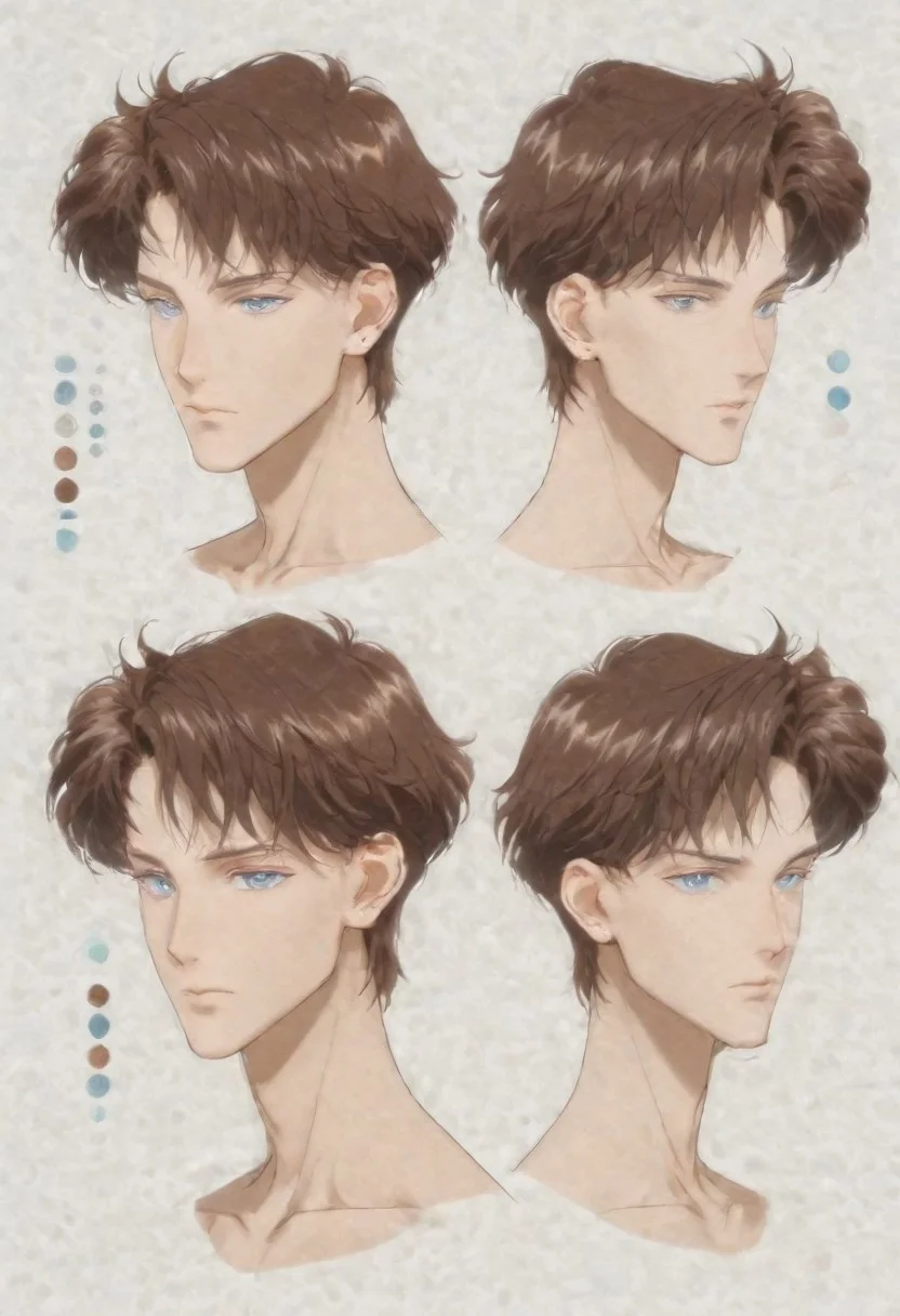 highres, hi res, best quality, masterpiece, intricate details, 4k, absurdes, anime style, detailed features, semi-realistic, painted style, detailed style, (((1boy))), ((solo)), [[mamoru_chiba]], (handsome anime guy), (beautiful face), [Crystal Movies Style], (alone),  ikemenboys, CharacterDesignIllustrious, reference sheet, simple white background, (color guide:1.2), (multiple views), (full body), [dynamic pose], well-defined features, Realistic facial features, [sharply defined jawline], casual modern clothing, [loose-fitting clothing], [[overdressed]], [clean-cut], [[fashionable]], detailed eyes, big anime eyes, (beautiful light blue eyes), piercing blue eyes, [glistening eyes], perfect eyes, beautiful light blue eyes, blue eyes, glitter eyes, sparkling eyes, (high-placed eyes), [pointy chin], angular features, (sharp chin and jawline), sharp features, realistic features, defined features, bangs, detailed hair, short hair, (dark brown hair), (darker hair color), streak of grey hair, attractive features, [masculine], [weak], [frail], (high and narrow features), narrow shoulders, [stubble], [pointy nose], attractive, long features, [natural eyeliner], [popular guy], (oval face), long face, detailed inner cheeks, sunken cheeks, strong cheekbones, [frail guy], dreamy, (handsome), [skinny], lanky, thin, small mouth, thin lips, (handsome ikemen), Caucasian, white, pinkish-pale skin, gaunt appearance, perfect face, [pretty boy], (handsome face), (gorgeous face), [[manly face]]