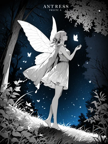 1girl,solo,crochet braids,dress,wings,bug,glowing,whitedress,butterfly,leaf,insectwings,barefoot,butterflywings,tree,light,fromside,outdoors,sky,scenery,closedeyes,profile,floating,lightparticles,flower,monochrome,sunlight,flying,fullbody,plant,fairy,backlighting,sleeveless,lensflare,sleevelessdress,dark,night,cape,
BREAK
The text on the cover should be bold and attention-grabbing,contrapposto,fashion,Magazine cover,(title),with the title of the magazine and a catchy headline,
perfect quality,high quality,masterpiece,best quality,amazing quality,very aesthetic,absurdres,newest,
BREAK
<lora:ponyv4_noob1_2_adamW:0.7>,<lora:spo_sdxl_10ep_4k-data_lora_webui:0.6>,<lora:USNR STYLE_XL_lokr:0.45>,<lora:illustrious_all_rated_v1:0.7>,<lora:96YOTTEA-WAI:0.8>,ertcyql,greyscale with colored background,<lora:ERT1001:0.8>,