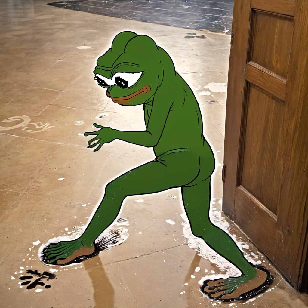 A very trendy and frequented place with footprints everywhere and wear on the floor, (((pepe_frog))), 1 boy <lora:pepe_frog SDXL:1.2>
