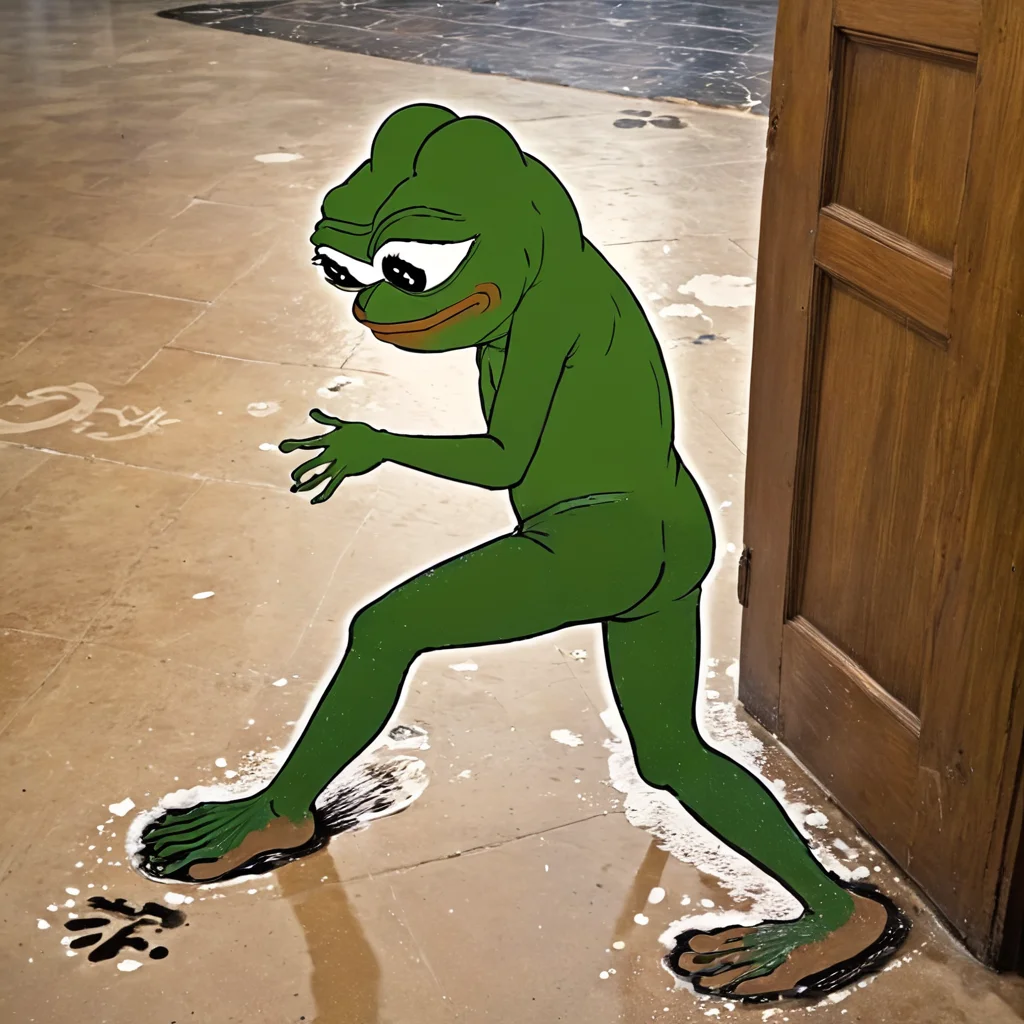 A very trendy and frequented place with footprints everywhere and wear on the floor, (((pepe_frog))), 1 boy <lora:pepe_frog SDXL:1.2>