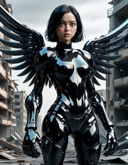 Epic CG masterpiece, hdr,dtm, full ha,8K, ultra detailed graphic tension, dynamic poses, stunning colors, 3D rendering, surrealism, cinematic lighting effects, realism, 00 renderer, super realistic, full - body photos, super vista, super wide Angle, HD, In a futuristic abandoned city, a girl with a huge mechanical arm is engaged in a fierce struggle with the enemy, Her name is Alita, a fighting angel from the future world, Her eyes are firm and resolute, showing the desire for victory, high-definition picture, real effect, hyper-realistic portraits, xiaofei yue, uniformly staged images, flat yet expressive, made of ral-obsdn <lora:ral-obsdn:1>