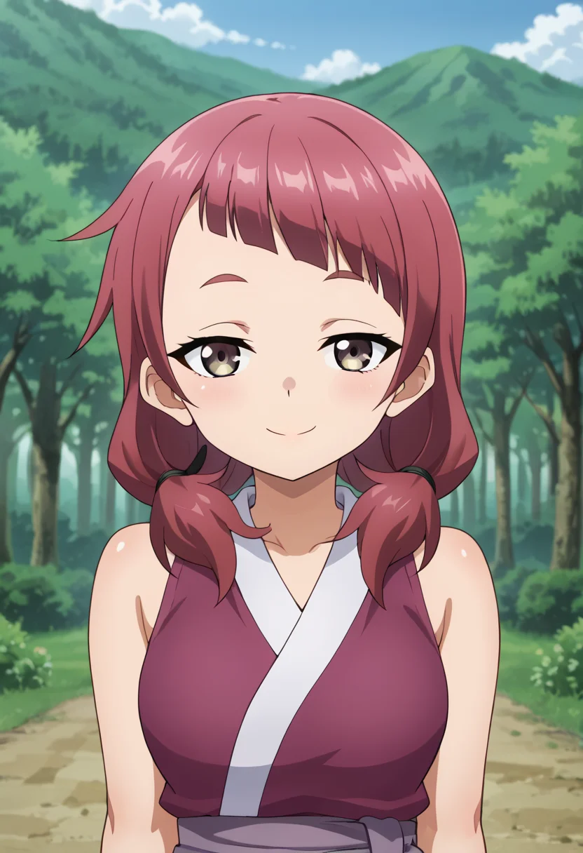 <lora:shakuyako:0.7> shakuyako, smile, looking at viewer, upper body, outdoors
