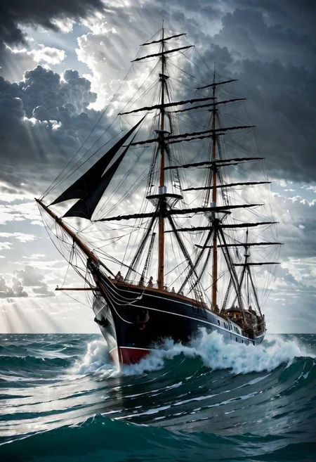 [Masterpiece. Realistic. Transparent Beings. Everything in this universe is  out of sparkling glass crystals. A sai l ship wndjammer/clipper riding in stormy ocean. Water explosions. Transparent or silver body parts.], detailed, romantic, very inspirational, beautiful, elegant, lovely, cute, pretty, modern, epic composition, fabulous atmosphere, cinematic light, dynamic dramatic ambient, Vibrant Colors, intricate indian style details,