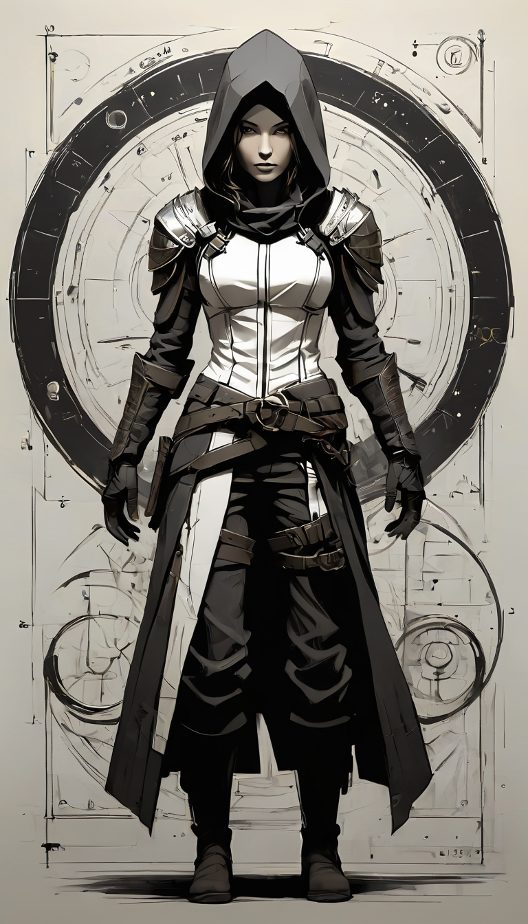 sketch_sheet, a drawing of a Rogue, ((black and white:1.5)), (paper background:1.5) golden ratio, detailed, sharp focus, intricate, still, dynamic, full color, attractive, cinematic, highly saturated colors, surreal, open intriguing, very inspirational, glowing, magical, thought fascinating, creative, positive, unique  <lora:sketches-sdxl:1>