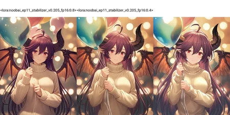 <lora:illustriousXLv01_stable_dark_v0.3:0.3><lora:noobai_ep11_stabilizer_v0.205_fp16:0.8><lora:style_strength_controller_nbep11_v1:0.1>1girl,grea \(shingeki no bahamut\),long hair,sweater,upper body,colorful,ambient light,holding balloon,transparent,looking at viewer,depth of field,bokeh,masterpiece,
