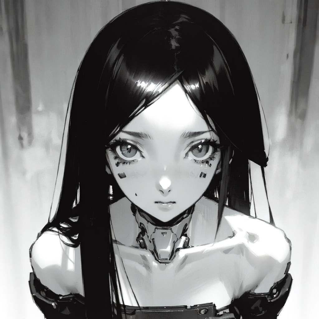 (masterpiece, best quality), bust, face, look at viewer, from above, city background,
1girl, long black hair, straight hair, (hime cut), (show collarbone), cyborg, student,
((black and white)), <lora:Blame!:1.2>