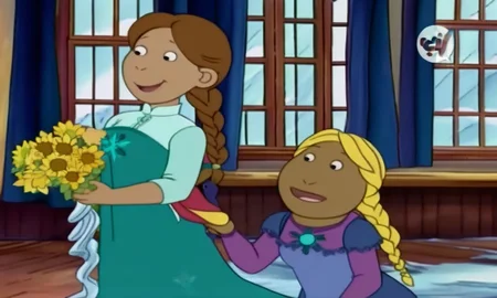 A picture of Anna and Elsa from frozen, Disney style ArthurShow <lora:SDXL-ArthurShow-Lora:1>, Very detailed, clean, high quality, sharp image