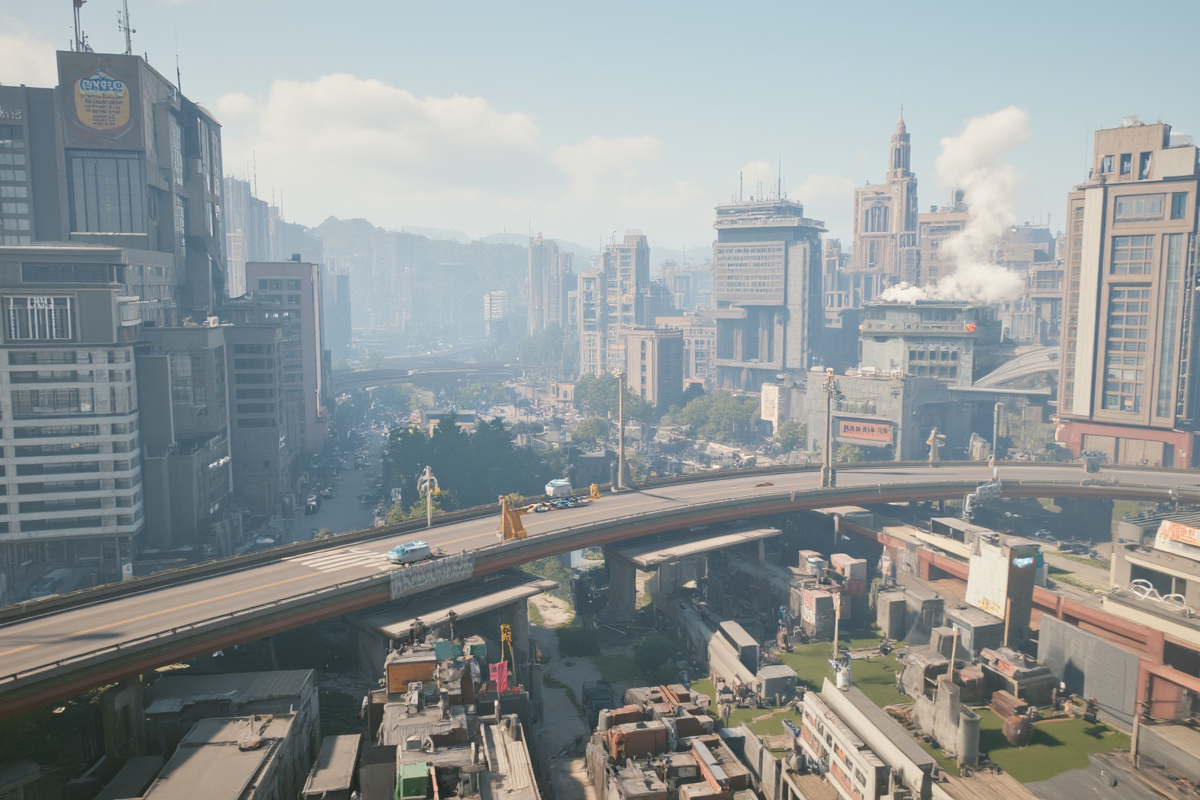<lora:testo1:1> cyberpuk, photo of a crowded futuristic city,