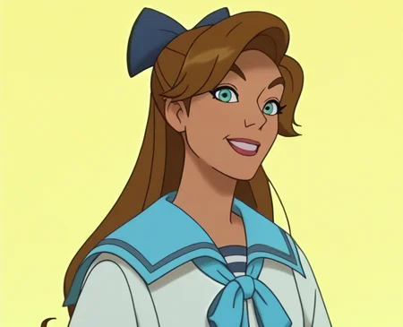 score_9, score_8_up, score_7_up, score_6_up, score_5_up, score_4_up, anime screencap, anime coloring, source_cartoon,  <lora:Anastasia_Full-000007:1> , sailout1, long hair, brown hair, aqua eyes, bow, sailor uniform, neckerchief, upper body, portrait, smile, looking at viewer,