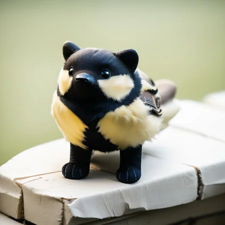 score_9, score_8_up, score_7_up, pikaole, no humans, animal focus, (great tit:1.05), fur, full body, solo, blurry background, (plush doll:0.8), cute, rating_safe, source_furry, pikaole, source_photorealistic