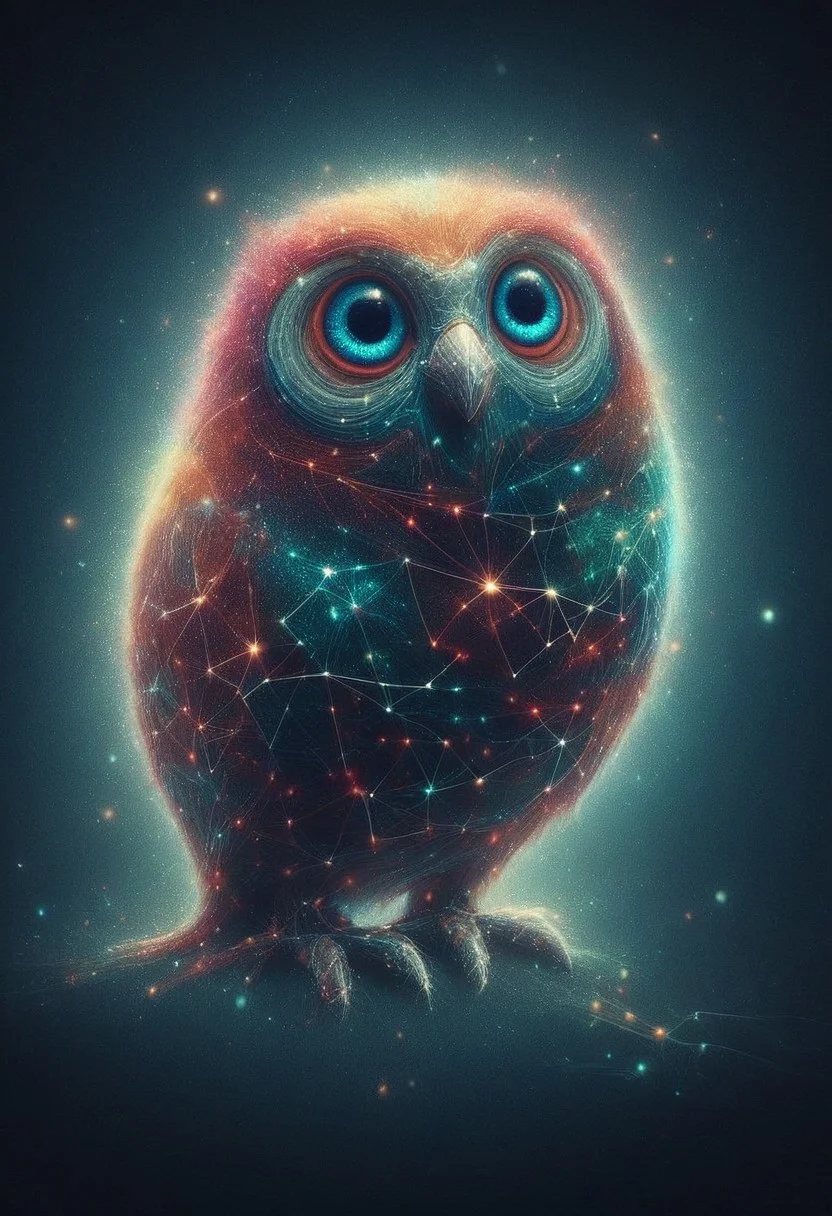 a cute chibby chicken mixed with a owl with big rainbow eyes made out of clay, it wears a cool rainbow bandana, very detailed, 4k, sharp, eating rainbow worms, novuschroma51 style