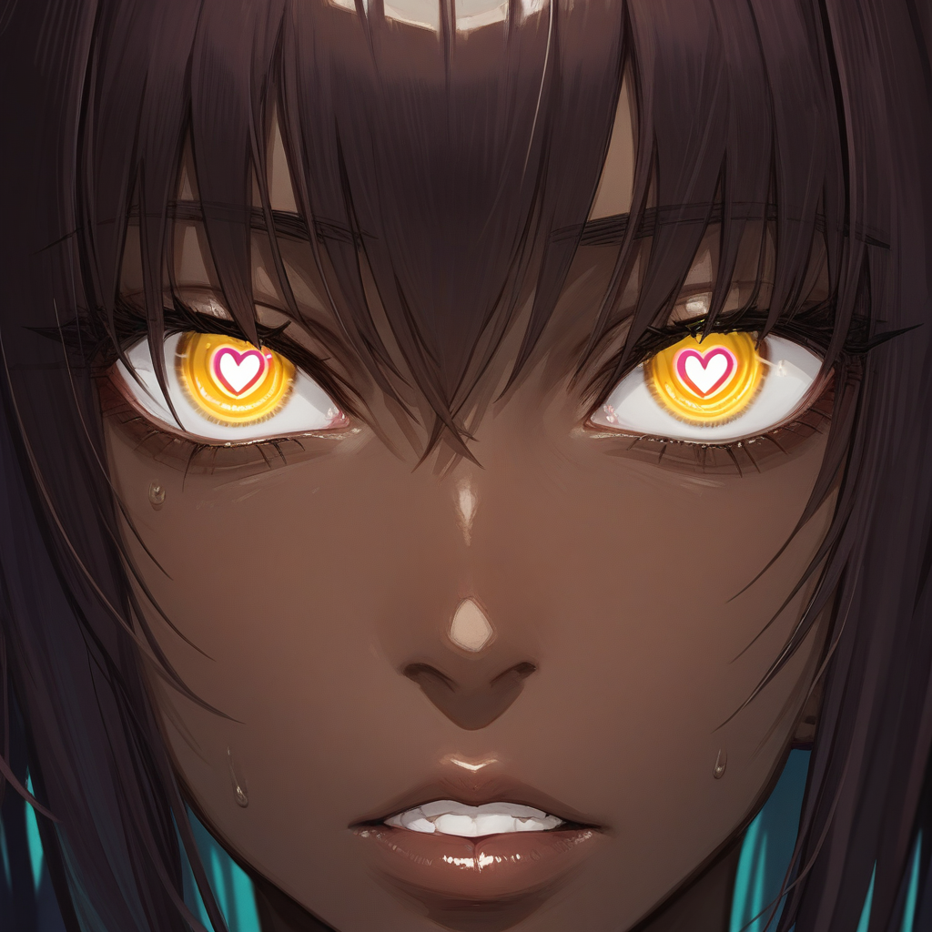 source_anime, score_9,score_8_up, score_7_up,score_6_up, (karin\(blue archive\):0.9), anime style,eyedetailxl, bettereyes, detailed_eyes, Eye Level, extreme_close-up, BREAK, 1woman, Karin, dark-skinned_female, brown skin, (yellow eyes), (heart-shaped_pupils), symbol-shaped_pupils, halo,