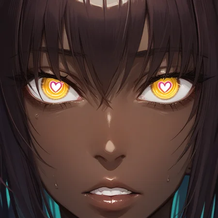 source_anime, score_9,score_8_up, score_7_up,score_6_up, (karin\(blue archive\):0.9), anime style,eyedetailxl, bettereyes, detailed_eyes, Eye Level, extreme_close-up, BREAK, 1woman, Karin, dark-skinned_female, brown skin, (yellow eyes), (heart-shaped_pupils), symbol-shaped_pupils, halo,