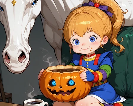 IllusP0s, PonyScores7, source_anime, ah1, IllustriousQual, interesting, exciting, spectacular, wonderful,
BREAK (group profile),
BREAK 1girl, <lora:Rainbow Brite Illustrious 1:0.6>, Rainbow Brite, Starlight, A white horse with a rainbow mane, <lora:shinyskin2:0.2>, glistening skin,
BREAK  (blonde hair), long hair, scrunchie, updo ponytail, <lora:hairdetailpxl:0.2>, hairdetailpxl,
BREAK (blue eyes), <lora:expressive eyes:0.2>, expressive eyes, <lora:eyedetailpxl:0.2>, eyedetailpxl, <lora:Eyes_High_Definition:0.2>, EyesHD,
BREAK ((smile, fang)), <lora:Expressive_H:0.2>, Expressiveh, <lora:Emotional_Anime_Expressions_PonyXL_Concept:0.2>, emotional, <lora:Best_Facial_Expression_LoRA_PONY:0.2>, looking at viewer, <lora:Detailed expressive EXEV style -XL Pony V1.0:0.2>, FaceDetail,
BREAK ((eating pumpkin soup)),
BREAK (Choker, Fingerless Gloves, Leg Warmers, multicolored dress, harness, belt, boots),
BREAK (((Coffee Shop))),
BREAK <lora:xl_more_art-full_v1:0.2>, <lora:aesthetic_anime_v1s:0.2>, <lora:EpicF4nta5yXL:0.2>, <lora:detailxl:0.2>, detailxl, <lora:Fant5yP0ny:0.2>, best quality, amazing quality, best aesthetic, absurdres, illustration, Volumetric_Lighting, ultra-detailed, very aesthetic, intricate details, 8k, masterpiece, best_quality
BREAK Stable_Yogis_PDXL_Positives, AS-Adult, <lora:Complicated fantasy portrait - XL Pony V2.0:0.2>, bad-hands-5, <lora:HDA_Detailer:0.3>,