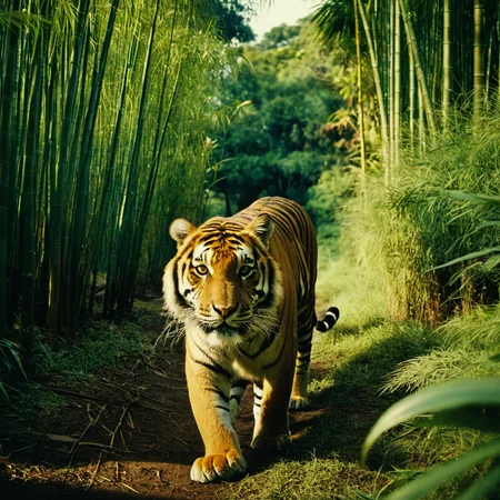 cinematic film still of <lora:Technicolor style:1>
In the 1950's a tiger walking through a jungle filled to the camera with tall grass,solo,outdoors,tree,nature,forest,bamboo,bamboo forest , vivid color, cinematic look, film look, filmic, contrast, detailed, high quality, sharp image, film color, Kodak, Motion Picture, Film style, different color, vivid color, different people, different look, different style, 35MM Film, 16MM Film, Photographic film, artistic style, cinematic style, film granularity, film noise, image noise, artistic effect, Fujicolor, Fuji film, Analog photography, movie style, movie still, Film grain overlay, Film Grain style, Technicolor style, shallow depth of field, vignette, highly detailed, high budget, bokeh, cinemascope, moody, epic, gorgeous, film grain, grainy