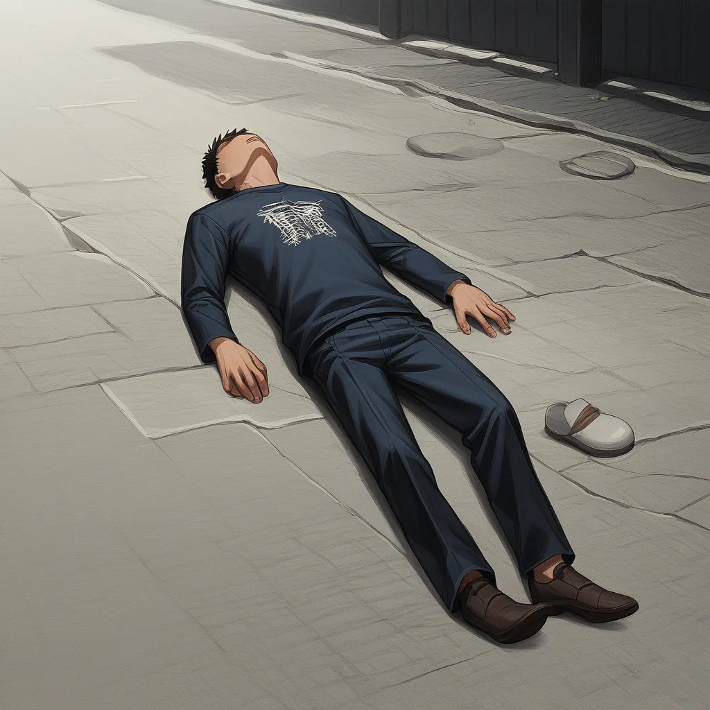 score_9, score_8_up, score_7_up, score_6_up, score_5_up, score_4_up, zPDXL2,source_anime,rating_questionable, 1boy, passed out, unconscious, on ground, alleyway, limp limbs, <lora:Slack__Ragdoll_Pose:0.8> sl4ck,
