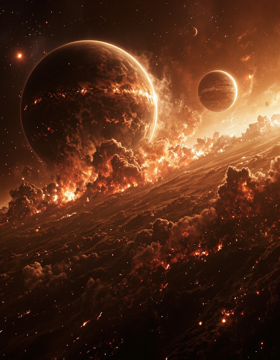 planets colliding, 4k, very realistic, octane render, epic, intricade details
