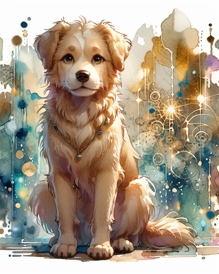 score_9, score_8_up, score_7_up, intricate details, rating_safe,
<lora:SoftWatercolors:1>, SoftWaterColor, 1boy(,
golden retriever,
full body, looking at the viewer, solo, friendly expression), detailed background, depth of field, subsurface scattering,
<lora:ral-chrosc-clr:0.3>, ral-chrosc-clr,
<lora:xl_more_art-full_v1:0.3>,
<lora:add-detail-xl:0.3>