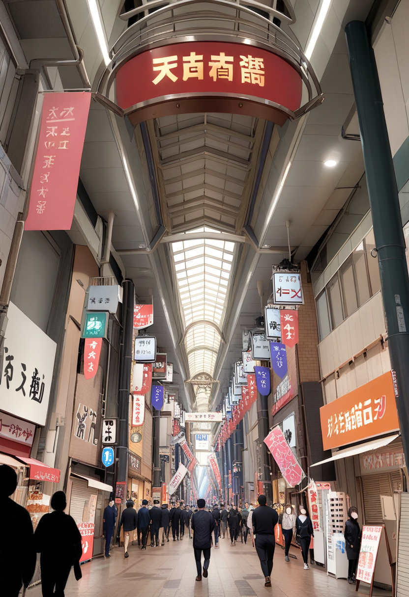 masterpiece, best quality, very aesthetic, absurdres,
tenjinbashisuji, street, scenery, outdoors, 6+boys, real world location, vanishing point, sign, multiple boys, city, road, crowd, 
 <lora:tenjinbashisuji_syotengai_SDXL_V1:1>
