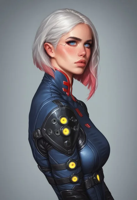 (((realistic))),(((realistic background))),(((reality))),(realistic skin:1.2),((masterpiece)),((best quality)),((highres)),bokeh,<lora:add_detail:1>, cinematic, (master piece), (best quality), (ultra-detailed), very aesthetic, illustration, perfect composition, intricate details, (best quality, hires textures, high detail:1.2), cyberpunk edgerunners, RAW photo, 8k uhd, film grain, cosplay, white wig, night, neon lights, Destroyed mega cities, hovering in a helicopter, holding a rifle, wearing a latex transparent suit, covered in blood . Heroine has a mesmerizing shy young face with Freckles, light blue eyes, almond-shaped eyes, Gray/Silver long layered Hair style, fair skin, hourglass body, a sloppy and disheveled appearance, pouting and blushing in embarrassment. (((full-clothed))), ((long big sword in hands, sword in hands))
BREAK
strange world background score_9, score_8_up, score_7_up, score_6_up, source_cartoon, rating_explicit, Expressiveh, (((((portrait))))), dynamic pose