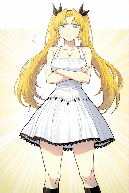 <lora:Lo_Po_Bia_Zahard_Tower_of_God:1>
Lo Po Bia Zahard (character), 1girl, blonde hair, dress, white dress, twintails, crossed arms, long hair, kneehighs, looking at viewer, black socks, solo, blue eyes, pouting, large breasts