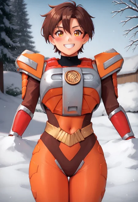 score_9, score_8_up, score_7_up, source_anime, zPDXL, zPDXLpg, <lora:offset_0.2:0.1>, <lora:spo_sdxl_10ep_4k-data_lora_webui:1>,source_anime,
1girl, solo, mature female,
sazervisuel, orange bodysuit, brown leotard, belt, armor,
<lora:Sazer_Visuel:1>,
brown hair, short hair, hair between eyes, yellow eyes, tsurime,
smile, blush, looking at viewer, facing viewer, cowboy shot, standing, <lora:doublefq-illust:1>, (doublefq:1.1), doublefq,missing all arms,missing no shoulder,smile,embarrass,indoor,blush on face, covered navel, covered vaginal,skin tightvwide hips ,thick thighs,
Outdoor, winter, snowy town background