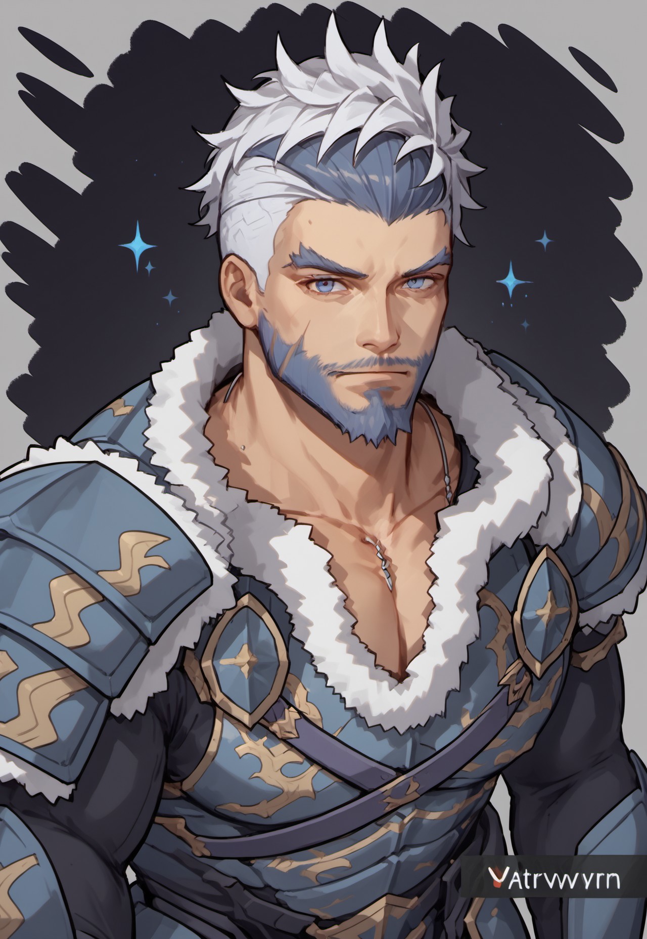 safe_pos, score_9, score_8_up, score_7_up, source_anime, rating_nsfw, ultra hd, absurdres, solo, masterpiece, best quality, best aesthetic, Expressiveh, 1boy

WFVyron, facial hair, beard, short hair, bara, armor, headshot, portrait, looking at viewer